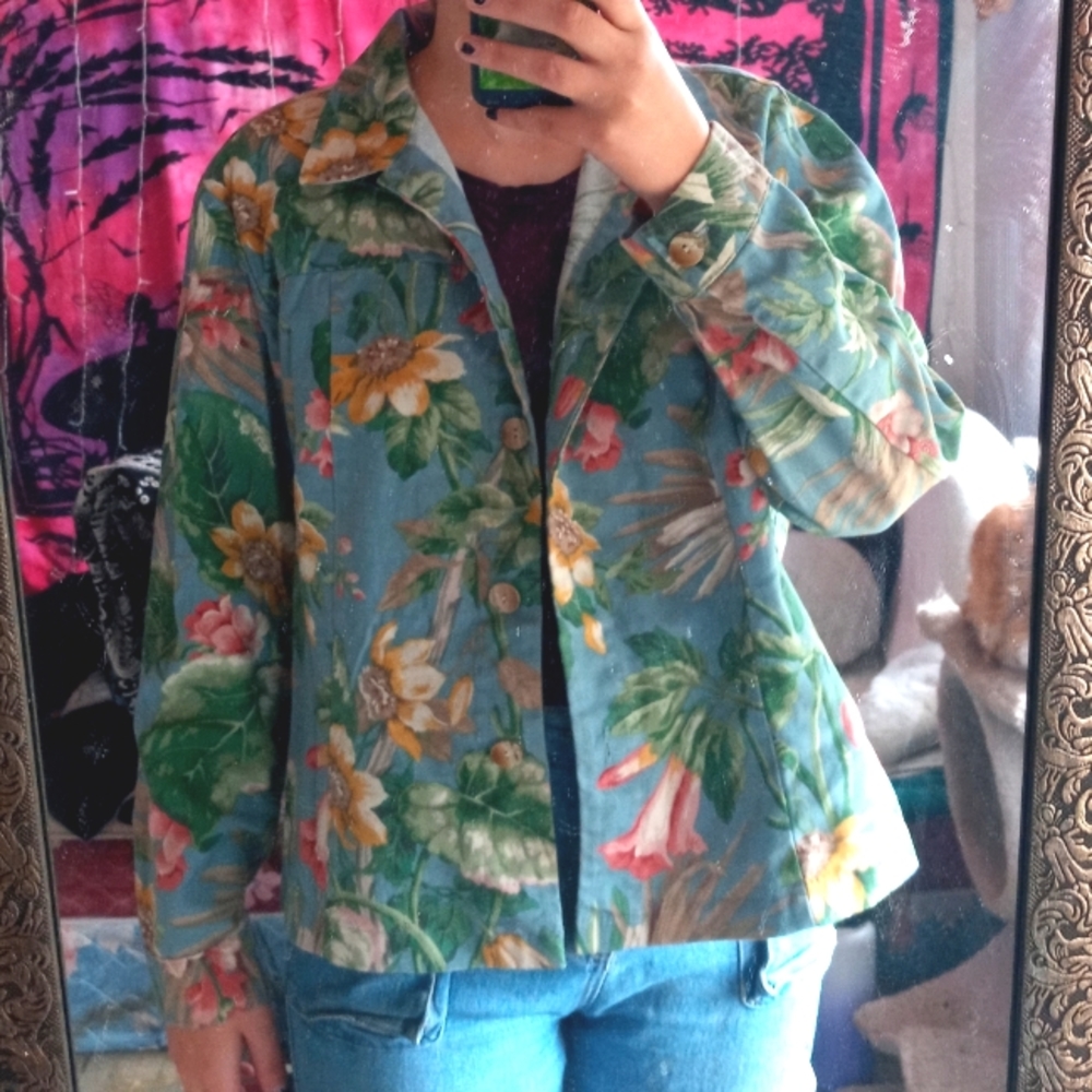 Painted floral button up XL